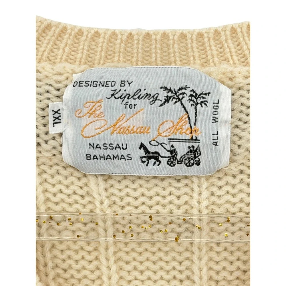 Kipling for The Nassau Shop Tennis Sweater VTG Mens SZ XXL Cream Wool Cable Knit